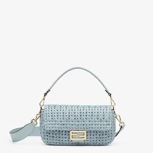Fendi Light Blue Woven Baguette Crossbody Bag